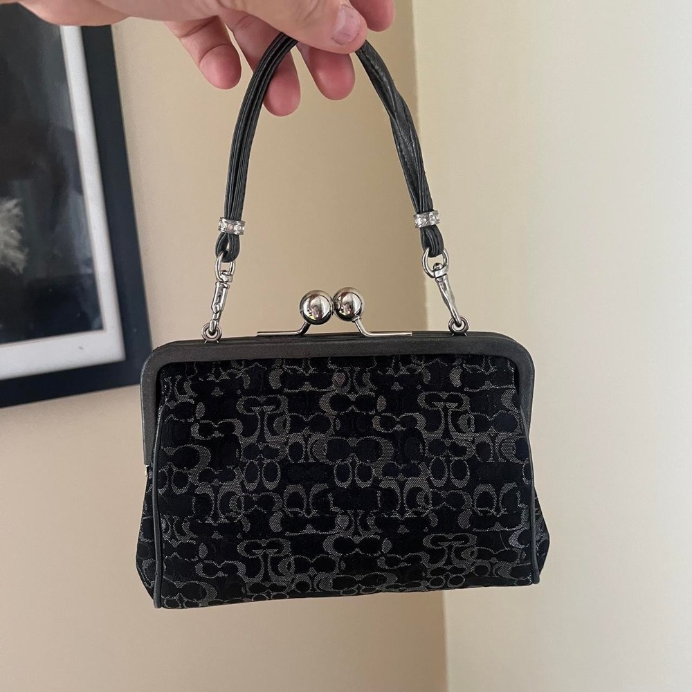 Y2K 2004 Rare Metallic Black Signature C Monogram Coach Optic Kiss-lock Mini Bag - Picture 3 of 6